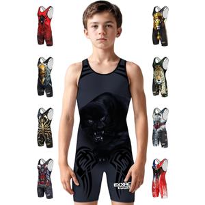 Exxact Sports Sublimated Adult & Youth Wrestling Singlet - Premium Powerlifting Singlet for Men & Boys, Unisex Singlets (Black Panther)