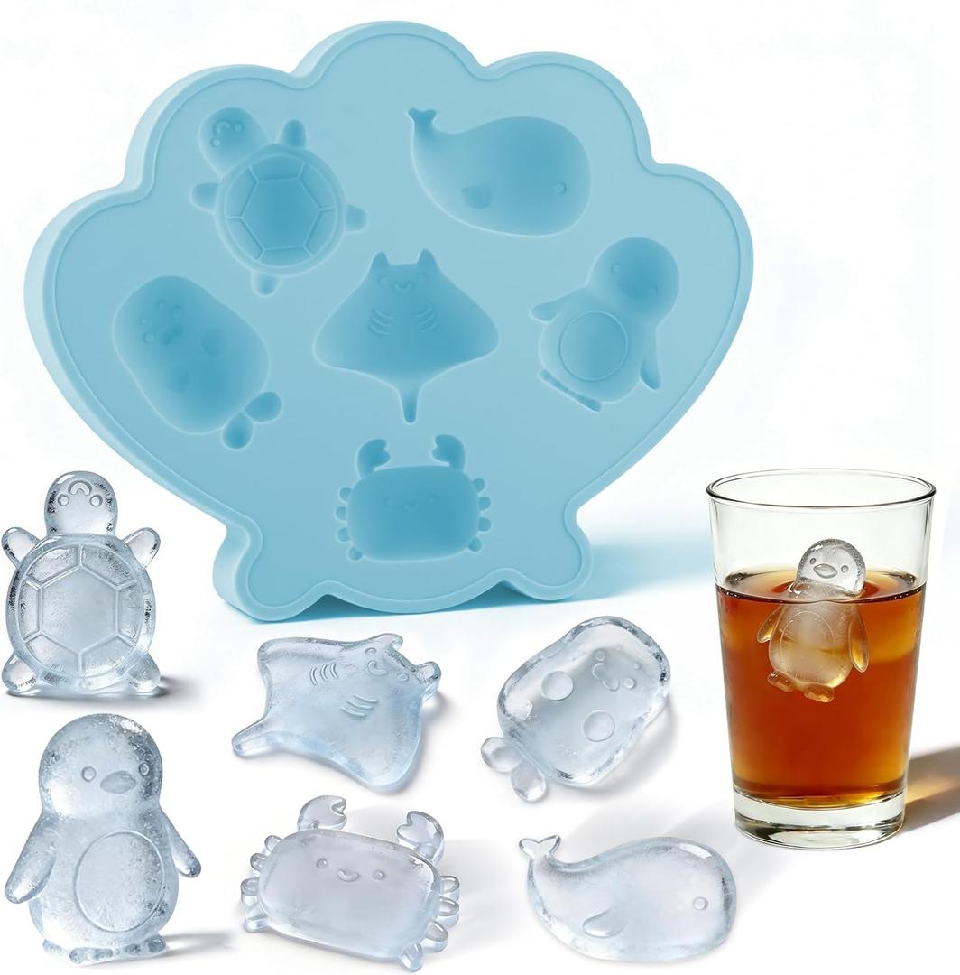 2 x Fu Store Ice Cube Tray Shell Silicone Ice Cube Trays with Cute Marine Life Shapes Cubes Easy to Release Perfect for Freezer Home, Kitchen, Drinks, Cocktail, Coffee, Chocolate Mold (Blue)