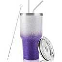 D·S 30 oz Tumbler Purple Glitter Gradient Cup Stainless Steel Double Wall Vacuum Insulated Mug with Straw and Lid, Cleaning Brush for Cold and Hot Beverages