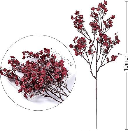 Sggvecsy 3 Pcs Babys Breath Artificial Flowers Gypsophila Bouquets Bulk Real Touch Fake Silk Flowers for Home DIY Floral Arrangement Table Centerpiece Fall Thanksgiving Autumn Decoration (Burgundy) 
