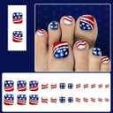 24Pcs Independence Day Press on Toenails Short Square WLGDLH 4th of July Toenail Press ons Glossy Fake Toe Nails Star Flag Lines False Toenails Full Cover Acrylic Glitter Glue on Toenail for Women