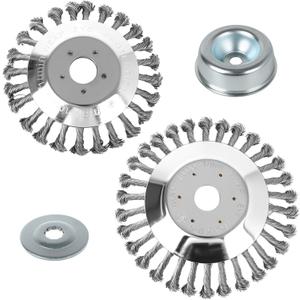 6" & 8" Wired Trimmer Blades Compatible with St ihl Hu sqvarna Ec ho Brush Mowers Ro tary Steel Wire Cutter Trimmer Head for String Trimmers Includes N ut & Uni versal Adapter Kits