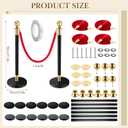 Pelopy 12 Pcs Stanchion Posts Queue Crowd Control Stanchion Velvet Ropes Carpet Set, 38 in Post Sand Injection Hollow Base with Rope for Party Museum (26 ft Carpet,Black,Gold)