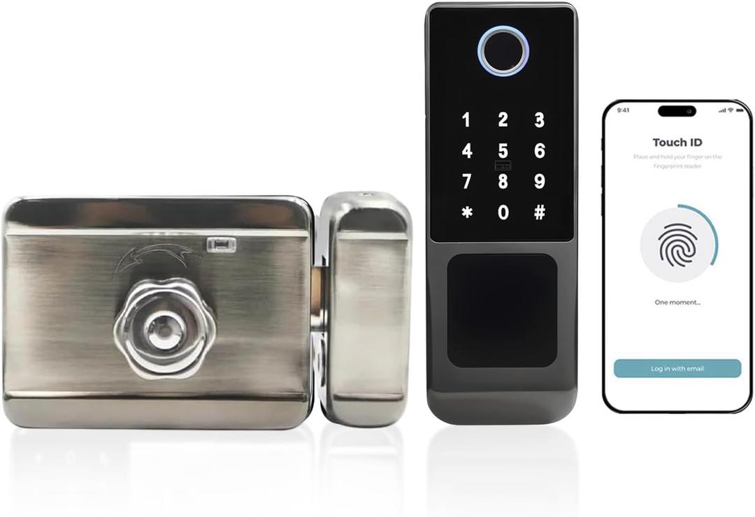 5-in-1 Smart Gate Lock: Fingerprint Touch, Remote Tuya App, PIN Keypad, IC Card & Key | Heavy-Duty Waterproof Rim Door Lock for Outdoor Fence, Airbnb, DIY Install