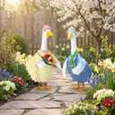 Geyoga 2 Set Spring Goose Outfit Gardener Lawn Porch Goose Clothes Easter Couple Clothing 23 High Garden Costume for Spring Easter Patio Yard Outdoor Decoration (Blue and Pink)