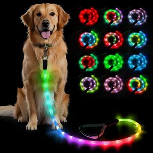 BSEEN Light Up Dog Leash - LED Dog Leash Type-C Rechargeable, 13 Lighting Modes, Glow in The Dark Pet Lead with Soft Handle for Small Medium Large Dogs Night Walking Safety (RGB, 4 Ft)