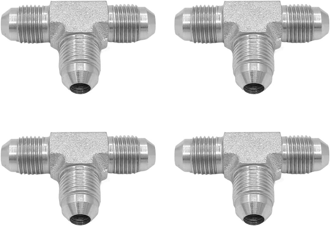 (4-PACK) 2603-06-06-06 Hydraulic Adapter Fitting 3/8" Male JIC 37(9/16"-18UNF) 3/8" Male JIC 37(9/16"-18UNF) 3/8" Male JIC 37(9/16"-18UNF)Tube UnionTee Joiner Elbow/Corner Carbon Steel