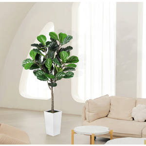 LYERSE Fiddle Leaf Fig Tree Artificial 5FT - Faux Fiddle Leaf Fig Tree with White Tall Planter - Fake Fig Tree with Fig Leaves - Artificial Tree for Indoor Outdoor House Home Office Decor