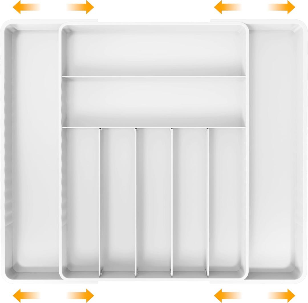 Simple Houseware Expandable Kitchen Drawer Flatware Organizer, White