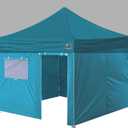 Eurmax USA Full Zippered Walls for 10 x 10 Easy Pop Up Canopy Tent,Enclosure Sidewall Kit with Roller Up Mesh Window and Door 4 Walls ONLY,NOT Including Frame and Top (Turquoise)