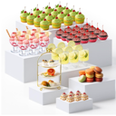 Leinuosen 7 Pcs Extra Large Buffet Risers Set 8" to 14" Acrylic Display Box Square Catering Dessert Table Riser Food Display Decorative Stand with Hollow Bottom for Catering Supplies(White)