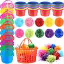 Wenqik 50 Pcs Plastic Easter Baskets for Kids Bulk 4.3 x 6.7 in Easter Egg Baskets Empty Plastic Buckets with Handle, 400g Easter Grass Stuffers Fillers for Party Favor Egg Hunt Gift