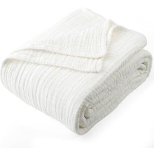 Carriediosa 100% Cotton Muslin Throw Blanket 108" X 90" King Size4-Layers Summer Gauze Throws for Bed CouchSoft Lightweight Breathable Linen Blankets Bedspread for Adults All SeasonWhite