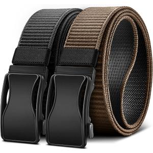 BULLIANT Mens Ratchet Belt Reversible, Web Nylon Casual Belt for Gift Men Golf Hiking Pants Jeans 2 In 1 (Black/Light Brown8370)