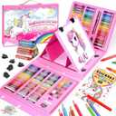 Art Supplies, Art Kits Arts and Crafts for Kids Age 4-6 6-8 8-12 with Trifold Easel,Includes Sketch Pads,Oil Pastels,Crayons,Colored Pencils,Drawing Set for 3-12 Year Olds Girls Boys (Unicon-Pink)