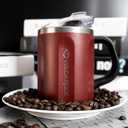 Stainless Steel Coffee Mug with Handle, 16 oz Double Wall Vacuum Insulated Travel Mug Tumbler With Slider Lid, Great Tea Mug for Men and Women (Black)