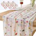 3PCS Lvory Floral Table Runner 10 FT, Embroidery Daisy Table Runners Seasonal Spring Summer Sheer Tulle Dining Table Decor for Home Party Birthday Decor 29x120 Inch