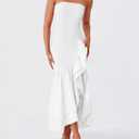 ZESICA Women's 2025 Summer Strapless Bodycon Maxi Dress Ribbed Sexy High Split Mermaid Prom Party Dresses (White, L)