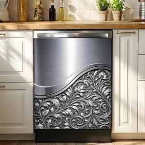 Dishwasher Magnet Cover Grey Metal Look, Waterproof Magnetic Dishwasher Cover for The Front Panel, Refrigerator Magnets Decorative Cover Home Decor 23x26 Inch