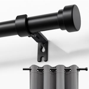 Joydeco Curtain Rods for Windows, Adjustable Black Curtain Rods 16 to 120 inches, 1 inch Diameter Heavy Duty Decorative Window Single Rod Set with Aluminium Finials