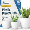 Lifemaster Eco Friendly Plant Pot Set - 10-Pack Home Decor Flower Indoor and Outdoor Plastic Pots with Drainage Holes, Assorted Sizes (7", 6.6", 6", 5.3", 4.8") - Stackable Garden Versatile Planters (White)