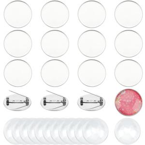UNICRAFTALE 16 Sets 30mm Blank Dome Brooch Making Kit 304 Stainless Steel Brooch Base Settings Flat Round Brooch Pin with Glass Cabochons for Badge Corsage DIY Jewelry Making
