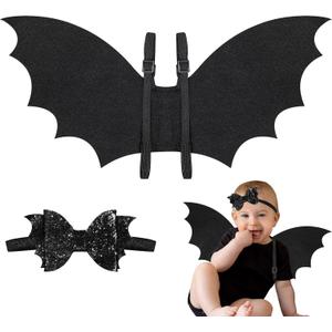 MUKOSEL Bat Costume Bat Wings and Bow Headband Goth Hair Halloween Accessories for Baby Girl Boy