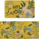 Artoid Mode Yellow Rabbit Bunny Leaves Easter Kitchen Mats Set of 2, Home Seasonal Spring Easter Holiday Holiday Party Mat - 17x29 and 17x47 Inch
