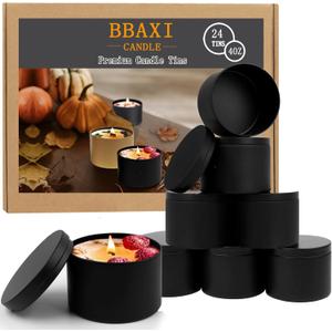 BBAXI 4 oz Black Candle Tins 24 Pcs, Black Empty Candle Tin with Lids for DIY Candles Making, Matte Full Black Candle Jars for Candle Making