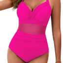 BMJL Women's One Piece Swimsuits Tummy Control Bathing Suit Slimming Sexy Mesh Swimwear (Large, Hot Pink043)