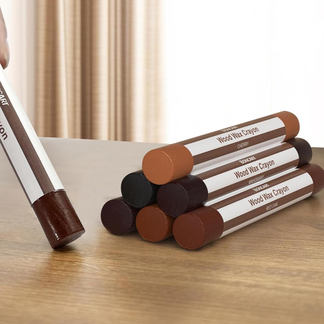 Boncart Wood Filler Sticks,6 Colors Wood Wax Crayons for Repairing Scratches, Scuffs, Cracks, and nail Holes on Wood Furniture, Floors, Cabinets, Tables, and Doors