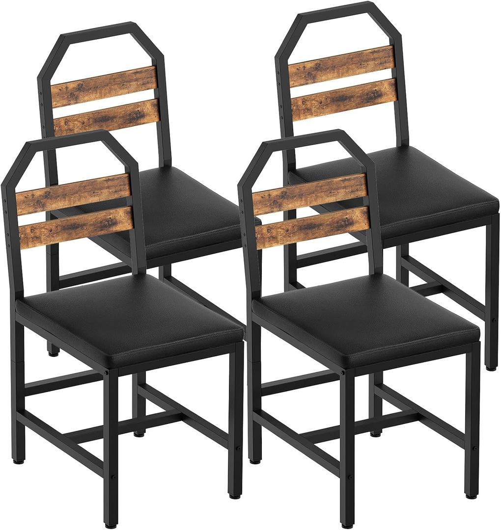 YATINEY Dining Chairs, Kitchen Chairs with Back Support, Upholstered Seat and Metal Legs, for Kitchen, Living Room, Rustic Brown and Black CY02L4BR, 36" x 39" x 87"