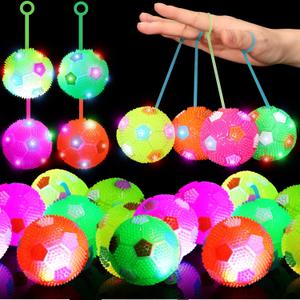 16 Pieces LED Light up Ball Spiky Bouncy Soccer Ball Multicolor Stress Relief Flashing Glow in The Dark for Party Favors Gifts School Rewards Classroom Prizes Adults, Teens and Children