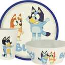 Zak Designs Bluey Kids Dinnerware Set 3 Pieces, Durable and Sustainable Melamine Bamboo Plate, Bowl, and Tumbler are Perfect For Dinner Time With Family (Bluey, Bingo, Bandit, Chilli)