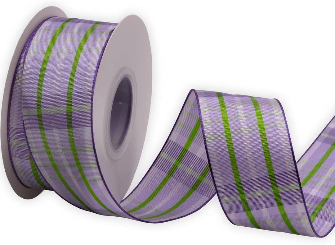 Wired Purple Ribbon Plaid Taffeta,1-1/2" X 10Meters,for Easter,Spring, Summer, Birthday, Wreath, Birthday, Gift Bows, Christmas
