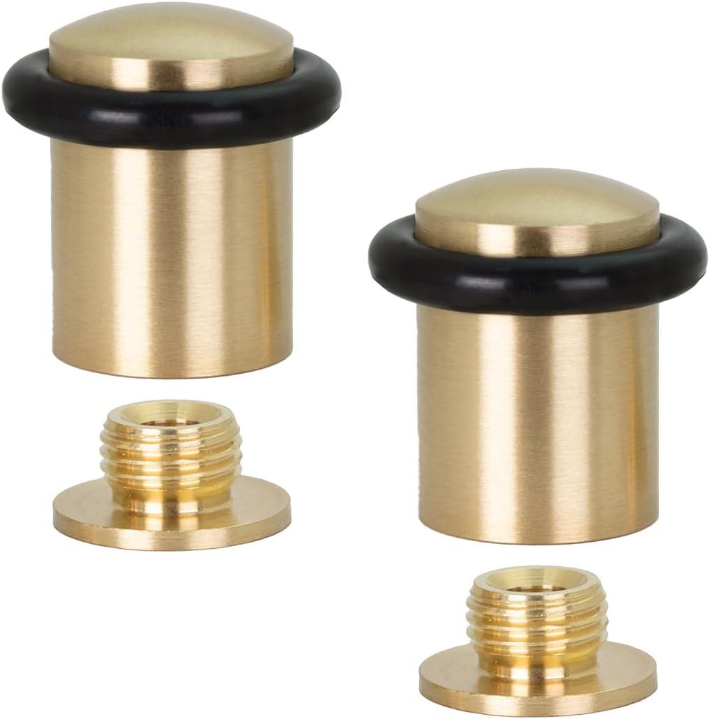 Pack of 2 EVI Door Stoppers | Brass Floor Door Stop - Screw Fastening - Protector Rubber - 0.79 x 1.14 Inch Door Stop