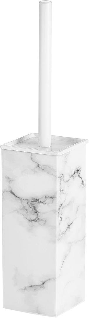 mDesign Steel Square Modern Toilet Bowl Brush and Holder for Bathroom Storage and Organization, Compact Free-Standing Design, Covered Brush - Sturdy, Deep Cleaning - Citi Collection - Marble