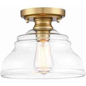 MEXO Industrial Semi Flush Mount Ceiling Light Modern Clear Glass Light Fixture Farmhouse 10" Close to Ceiling Lights in Brushed Gold for Hallway Bedroom, Kitchen Entryway Cafe Bar Porch Dinning Room