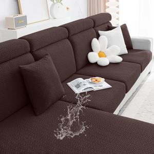 Smiry Waterproof Couch Cushion Covers, Stretch Jacquard Thick Sofa Cushion Covers, Washable Seat Slipcover Elastic Furniture Protector for Pets, Kid (3PC, Chocolate)