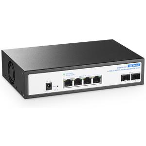 6 Port 10Gbps Managed Switch, 4 x 10G RJ-45, 2 x 10G SFP+ Slots, Support 10G/5G/2.5G/1000M Auto-Negotiation, YuLinca Smart Web Metal Network Switch