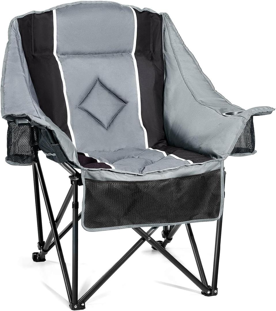 Oversized Camping Chairs Extra Wide 400 Lbs Capacity, Heavy Duty Folding Outdoor Chair with 2 Cup Holder & Storage Pocket, Padded and Portable Lawn Chair for Adults, Camp, Fishing, Tailgating, Picnic