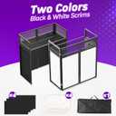 YooKoo Foldable DJ Booth for Tool-Free Assembly, DJ Table with White & Black Scrims, Metal Frame DJ Facade, DJ Stand with Cable Hole and Carry Bag, for Parties & Events & Small Studios, 46.5 inches x 21.25 inches x 42.5 inches