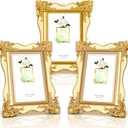 GlikCeil 3 Pcs 4 x 6 Vintage Picture Frame Trim Antique Ornate Resin Photo Frame with Easel and Hook for Tabletop Wall Art Decor Display Home Office (Gold)