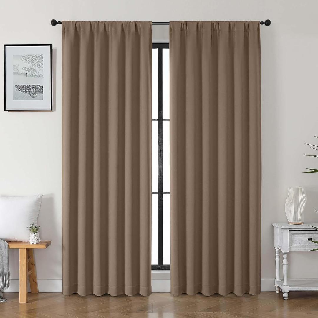 Gwine Brown Blackout Curtains for Bedroom 84 inches Long 2 Panels Set, Solid Noise Reducing Thermal Insulated Blackout Curtains for Living Room with Rod Pocket, Each 50" Wx84 L