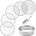 Soil Sifter Stainless Steel Riddle Sieve Set for Gardening with 5 Sizes 8" Diameter 1/3/6/9/12mm Interchangeable Meshes - Garden Potting Sieves with Shovel - Planting Soil Sifters Strains