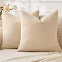 MIULEE Beige Couch Pillow Covers 22x22 Inch, Set of 2 Soft Chenille Decorative Euro Throw Pillow Covers Farmhouse for Sofa Living Room Bed