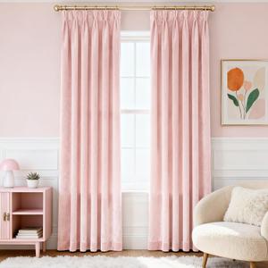 Pinch Pleat Baby Pink Velvet Curtains 90 inch Length 2 Panel Set for Living Room Modern Elegant Plush Velvet Luxury Fabric Room Darkening Pleated Window Drapes Nursery Girls Bedroom Curtain Light Pink