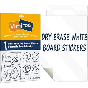3 Pack Dry Erase Board Stickers Magnetic Free, 12"x8" Restickable Dry Erase Sheets No Residue for Wall/Refrigerator/Door/Cabinet, Adhesive Non-Magnetic Whiteboard, Fridge Dry Erase Paper