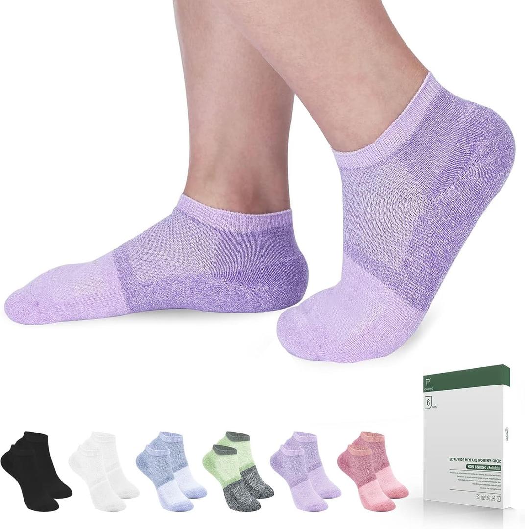 Bulinlulu Diabetic Socks for Women Men, 6 Pairs Low Cut Non Binding Diabetic Socks for Women (Medium, Purple/Green/Orange Red/Pale Purple/Black/White)