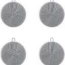4PCS Silicone Dish Scrubber, Multipurpose Round Silicone Sponges Reusable Dish Brush Dish Brush for Kitchen Dish Dishes Fruits Vegetables(Gray)